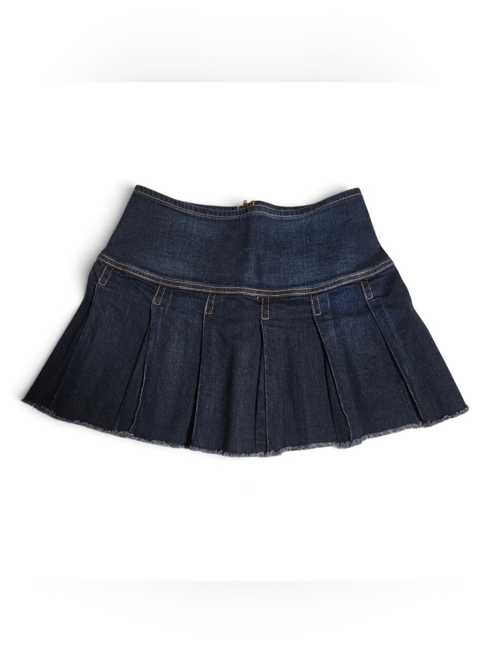 Vintage Hudson Jeans Y2K Pleated Denim Mini Skirt Raw Hem Size 26